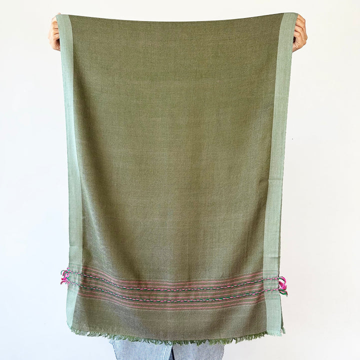 Himalaya-Schal | Pashmina, Wolle | Green PinkStripes - Atelier Tibet