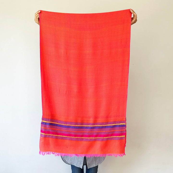 Himalaya-Schal | Pashmina, Wolle | Orange with Coloured Stripes - Atelier Tibet