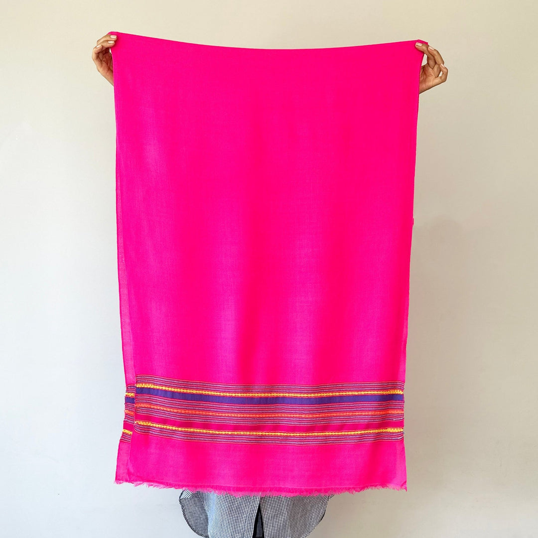 Himalaya-Schal | Pashmina, Wolle | Pink with Stripes - Atelier Tibet