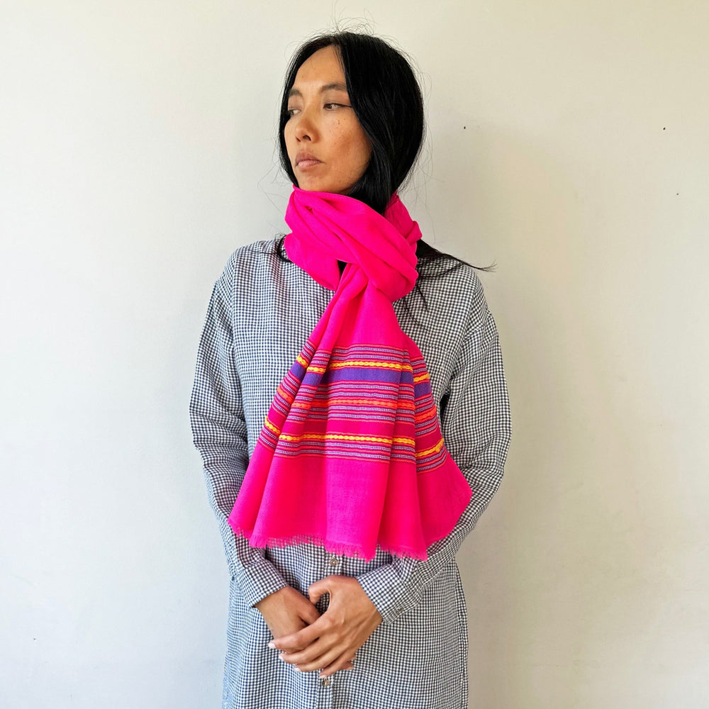 Himalaya-Schal | Pashmina, Wolle | Pink with Stripes - Atelier Tibet