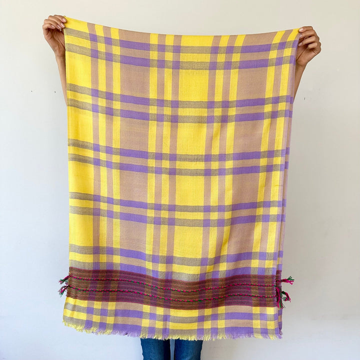 Himalaya-Schal | Pashmina, Wolle | Violet-Yellow-RedGreen Stripes - Atelier Tibet