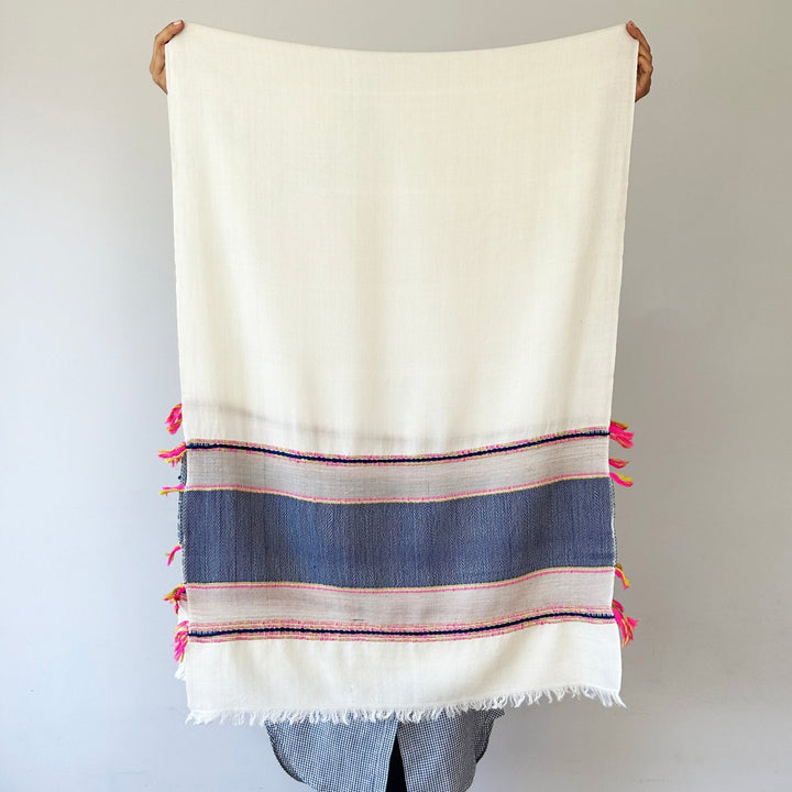 Himalaya-Schal | Pashmina, Wolle | White-Blue-Pink - Atelier Tibet
