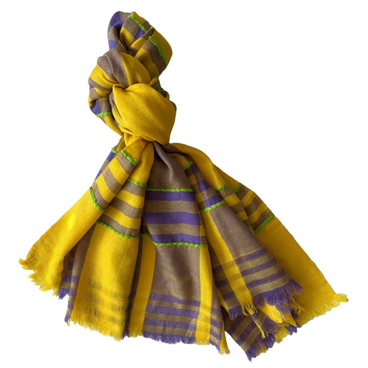 Himalaya-Schal | Pashmina, Wolle | Yellow-Violet-Green - Atelier Tibet