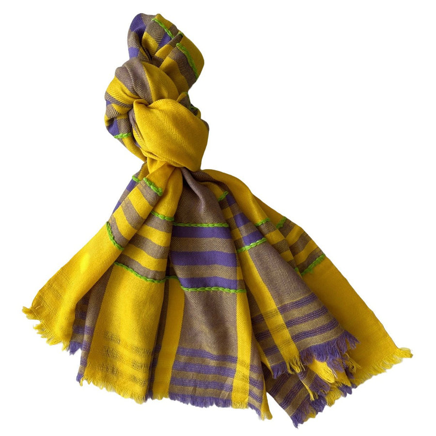 Himalaya-Schal | Pashmina, Wolle | Yellow-Violet-Green - Atelier Tibet