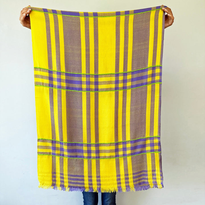 Himalaya-Schal | Pashmina, Wolle | Yellow-Violet-Green - Atelier Tibet