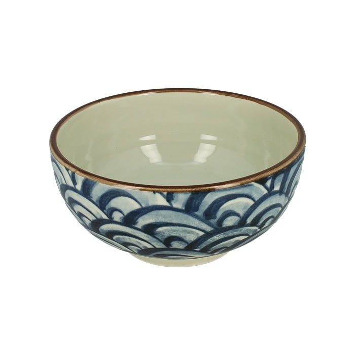 Keramikschüssel, Wellenmotiv, blau-beige - Atelier Tibet