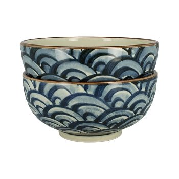 Keramikschüssel, Wellenmotiv, blau-beige - Atelier Tibet