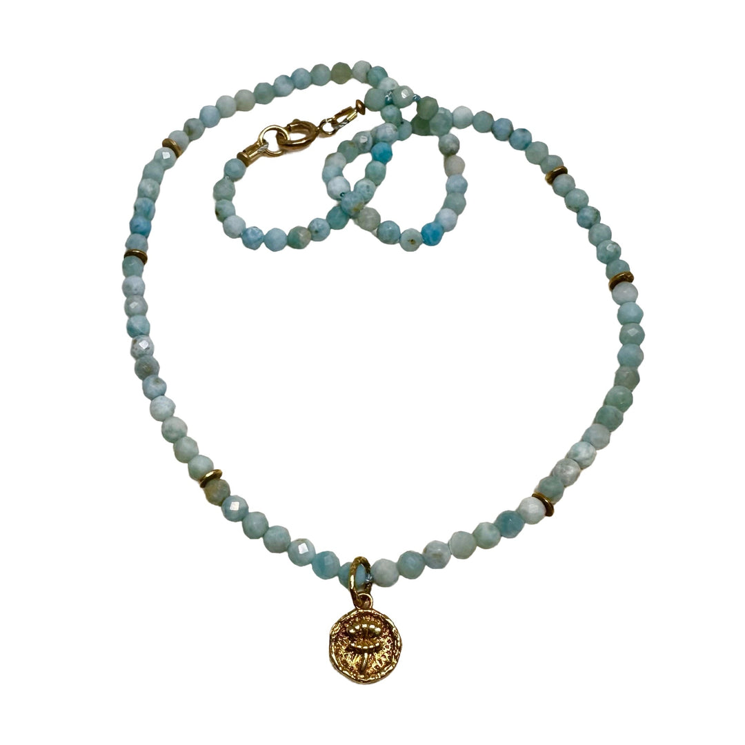 Larimar-Halskette mit Lotus-Anhänger - Atelier Tibet