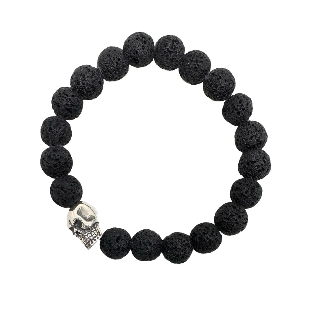 Lava Armband Mala mit Silberschädel - Atelier Tibet