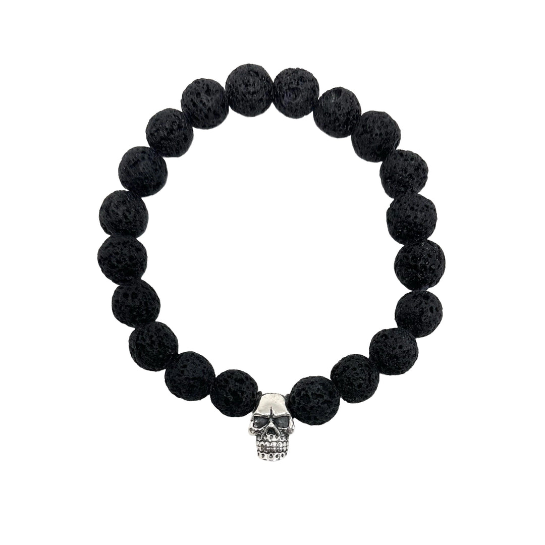 Lava Armband Mala mit Silberschädel - Atelier Tibet
