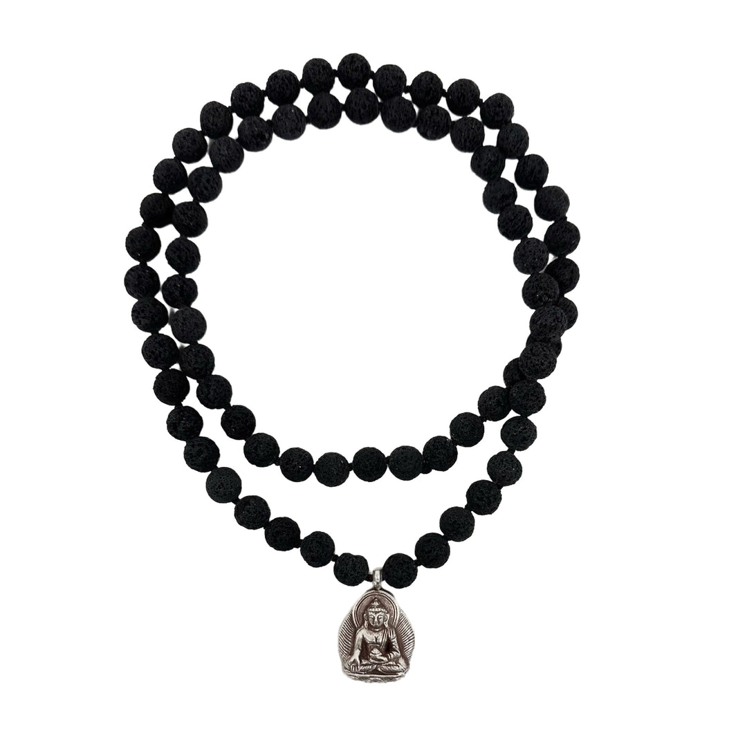 Lava-Halskette mit einem Shakyamuni Buddha Anhänger aus Silber - Atelier Tibet
