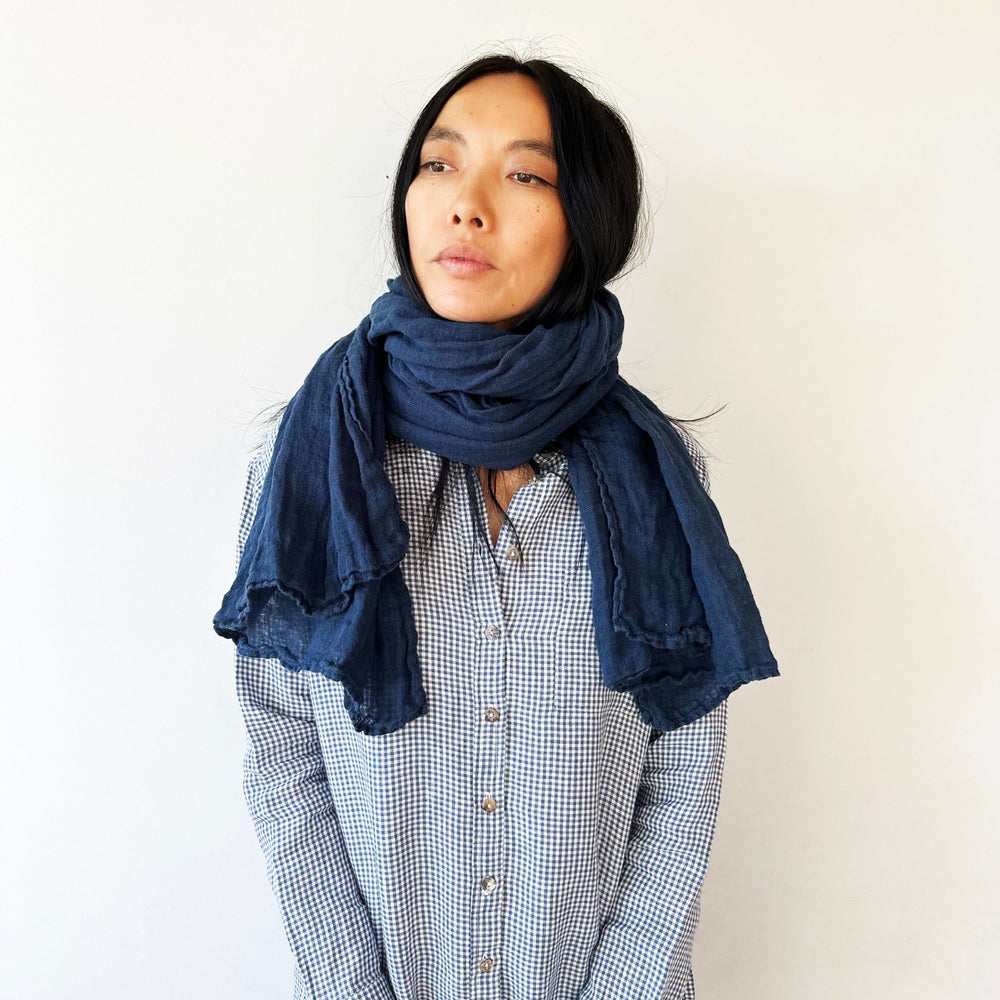 Leinen-Schal «Scheltrhi» | nachtblau - Atelier Tibet