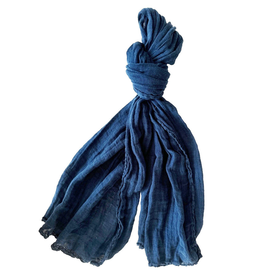 Leinen-Schal «Scheltrhi» | nachtblau - Atelier Tibet