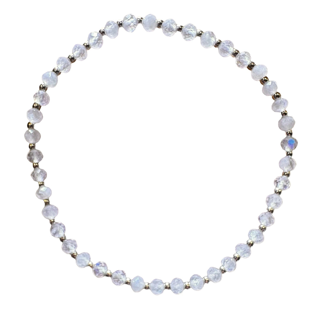 Mala-Armband mit facettiertem Regenbogen-Mondstein und Silber - Atelier Tibet