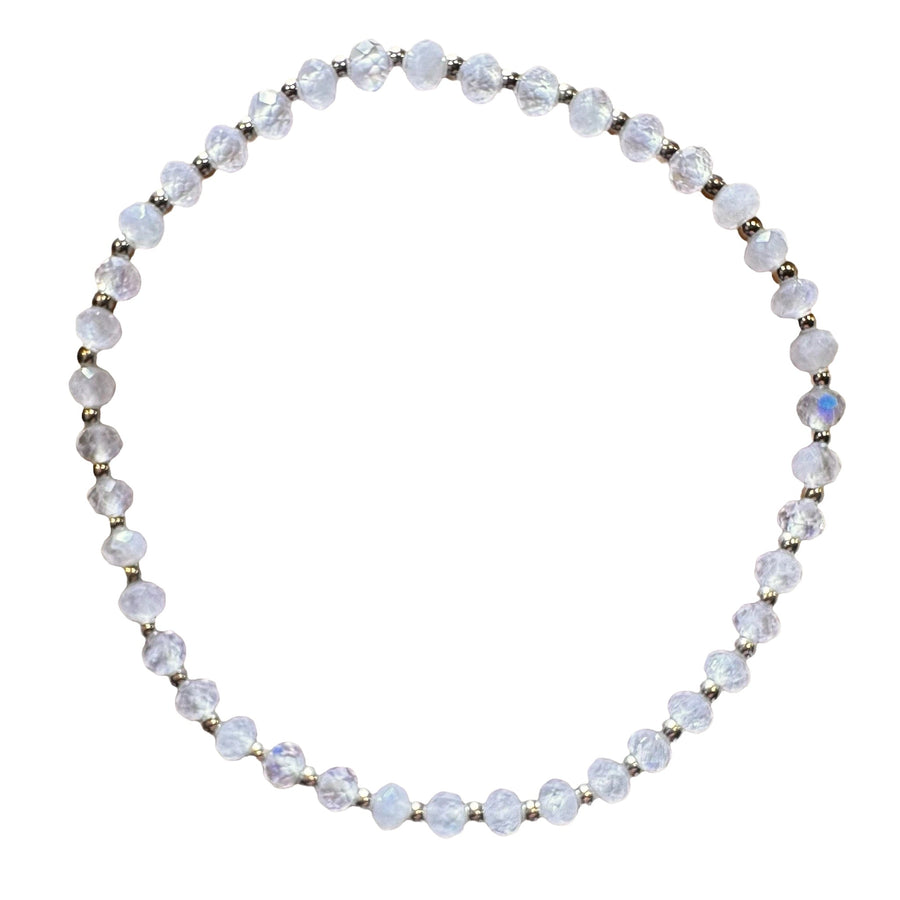 Mala-Armband mit facettiertem Regenbogen-Mondstein und Silber - Atelier Tibet