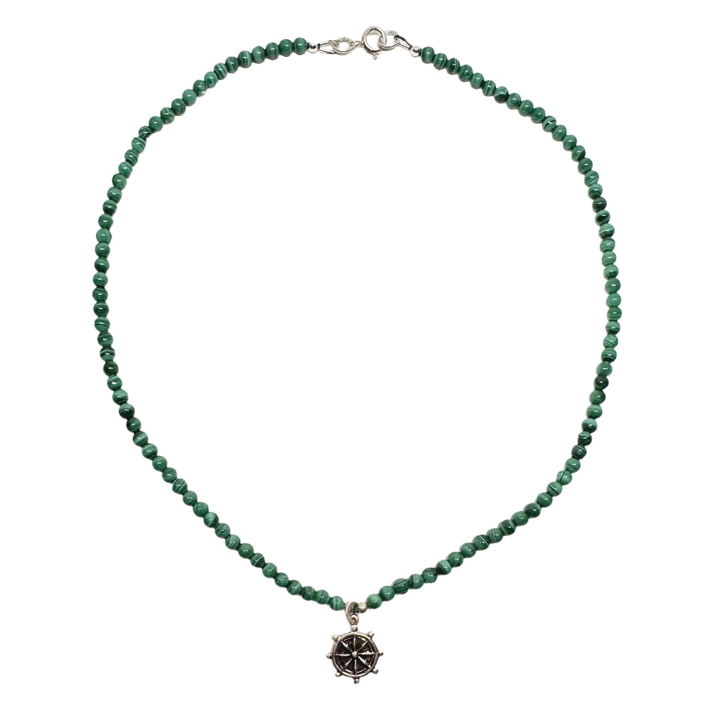 Malachit-Kette mit Dharmachakra-Anhänger - Atelier Tibet