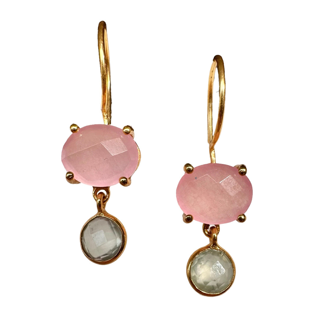 Ohranhänger mit einem pinken Chalcedon und Prehnit - Atelier Tibet