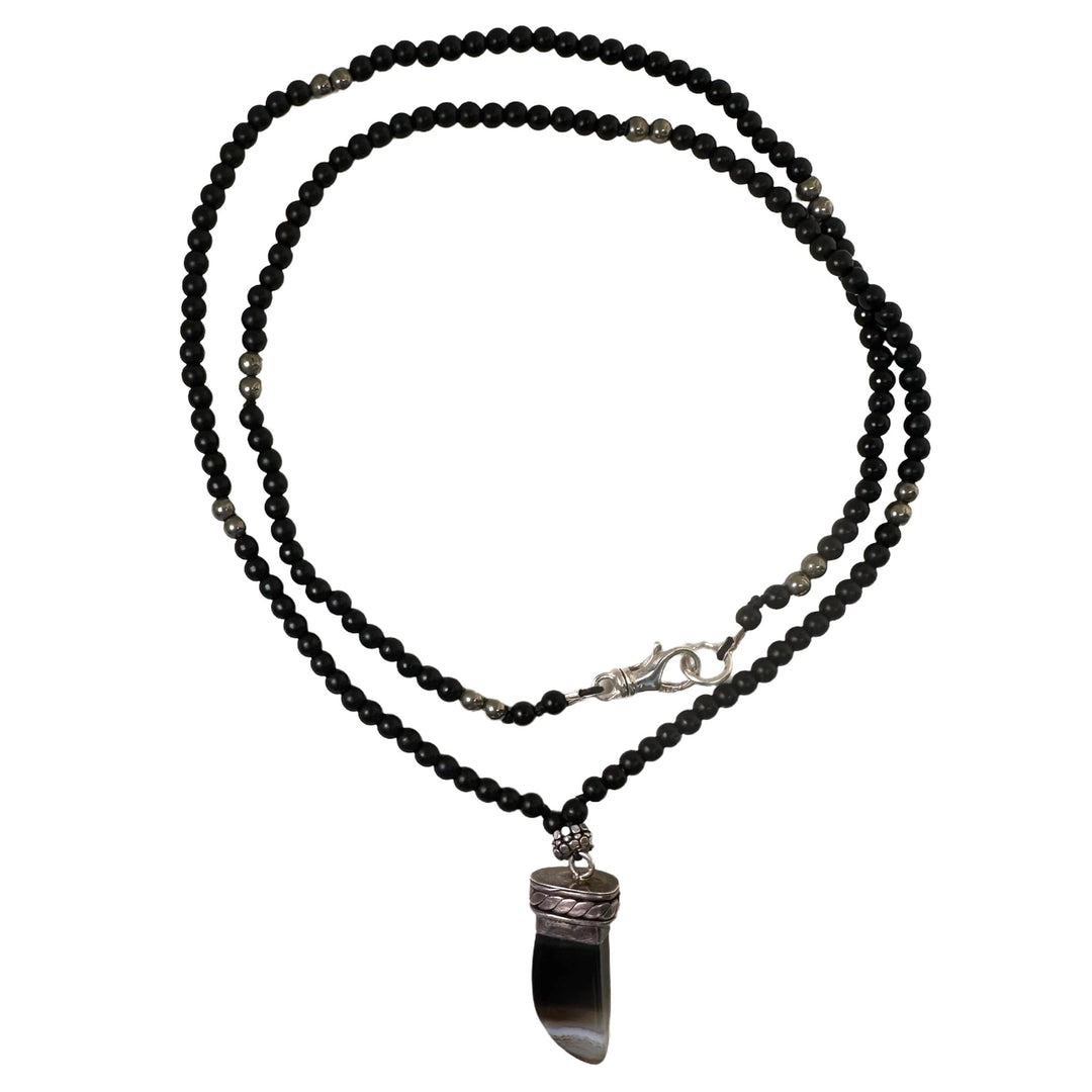 Onyxkette mit Achat-Anhänger - Atelier Tibet