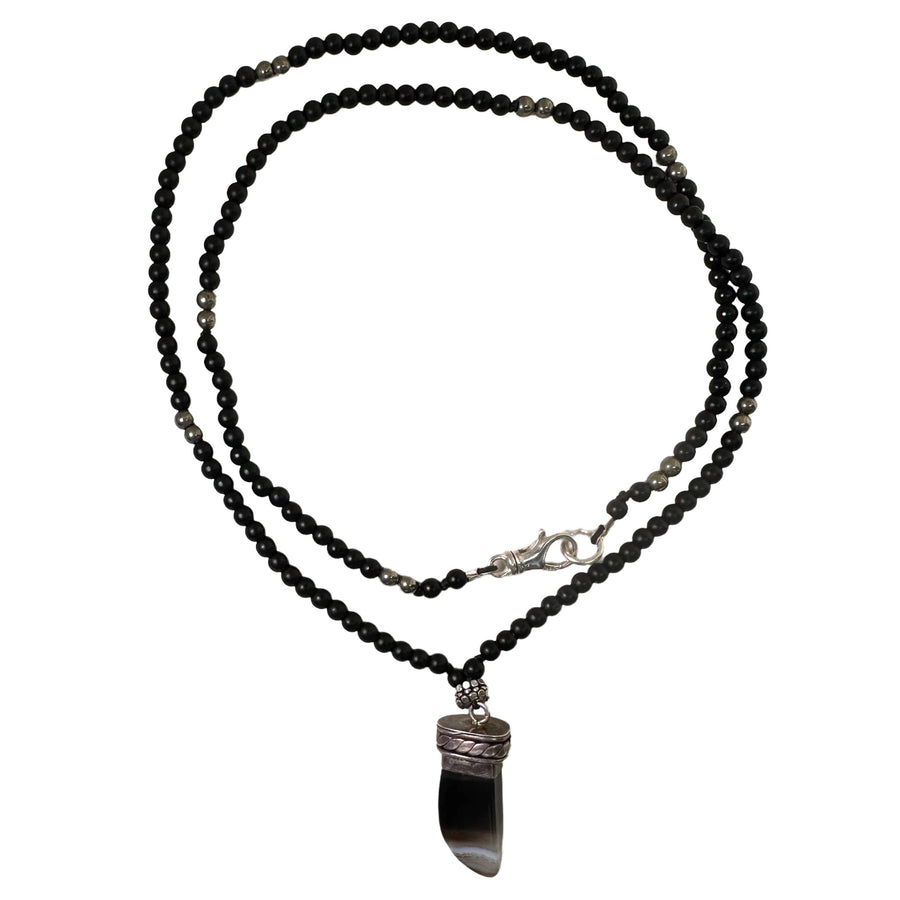 Onyxkette mit Achat-Anhänger - Atelier Tibet