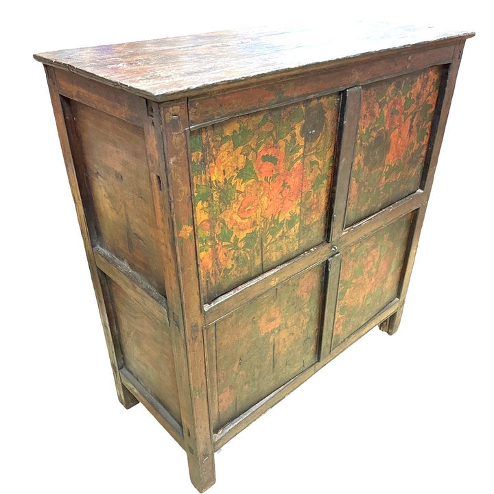 Orange florale tibetische Kommode - Atelier Tibet