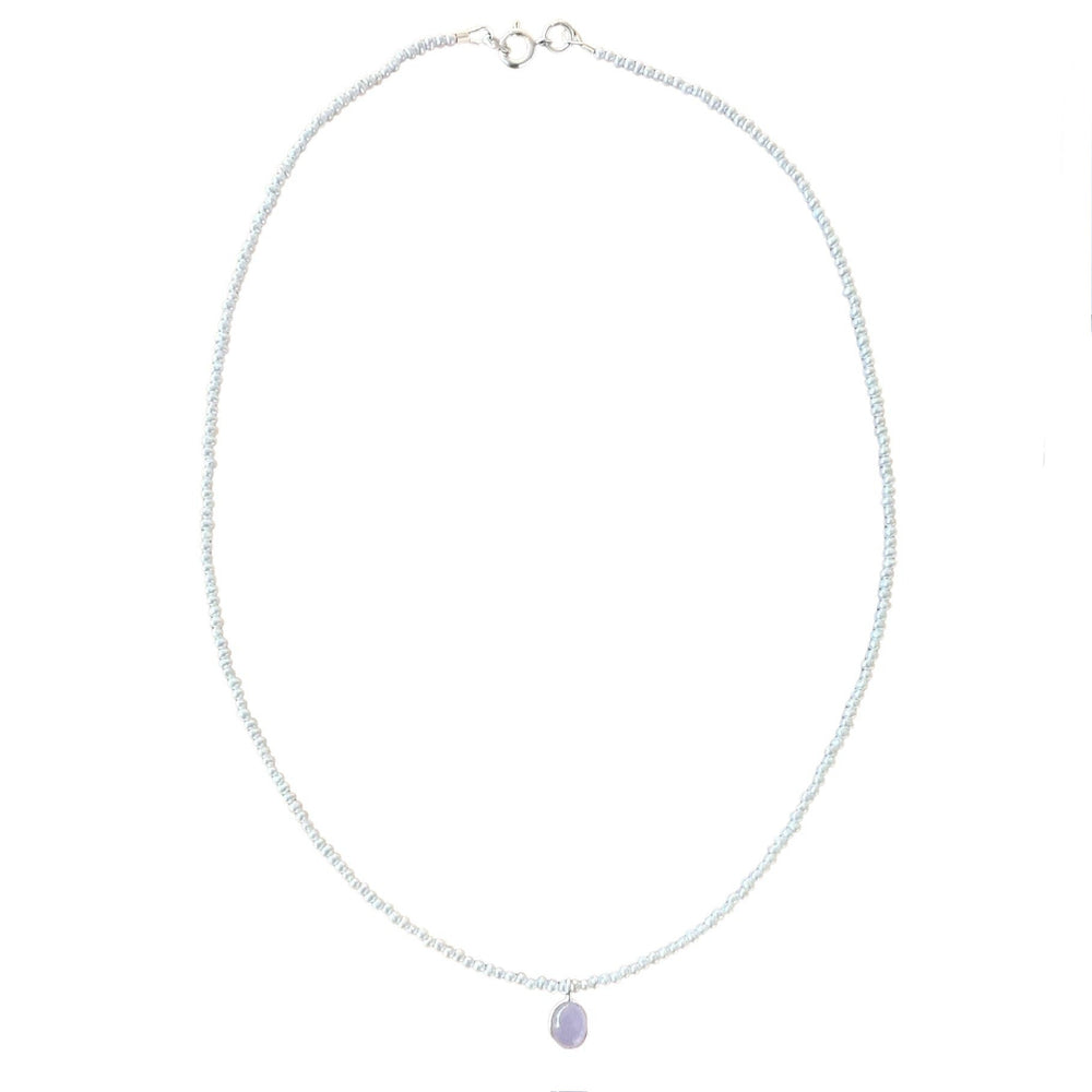 Perlen-Halskette mit Rosenquarz Anhänger - Atelier Tibet