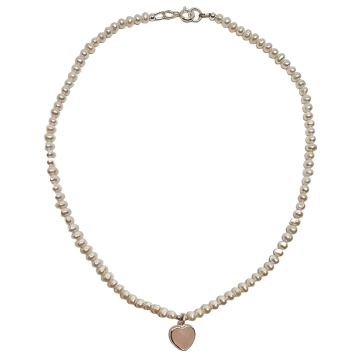Perlen-Kette mit Rosenquarz-Herz-Anhänger - Atelier Tibet