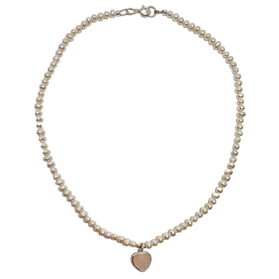 Perlen-Kette mit Rosenquarz-Herz-Anhänger - Atelier Tibet
