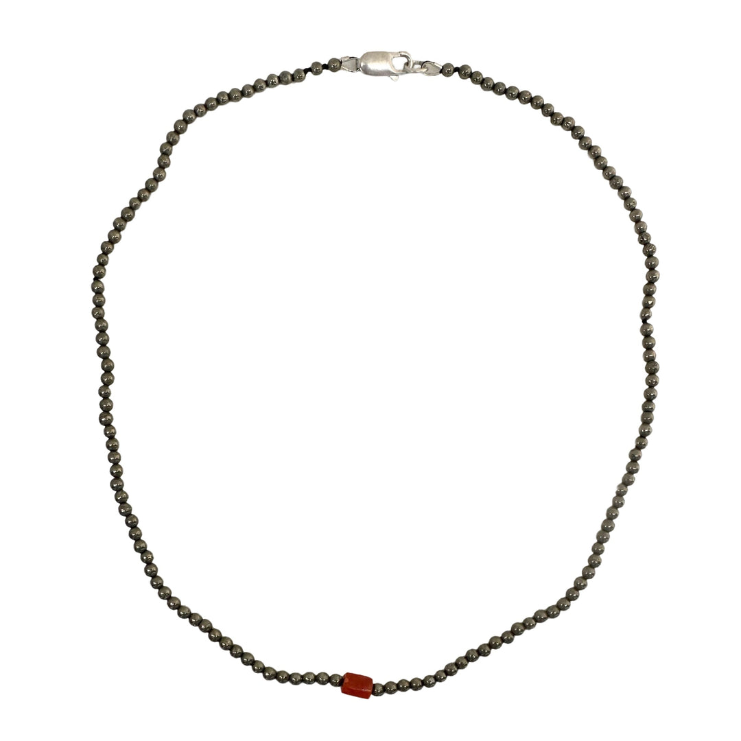 Pyritkette mit alter Korallen-Perle - Atelier Tibet