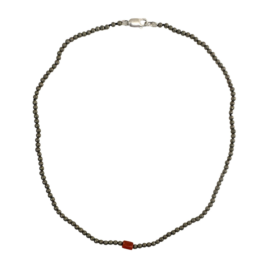 Pyritkette mit alter Korallen-Perle - Atelier Tibet