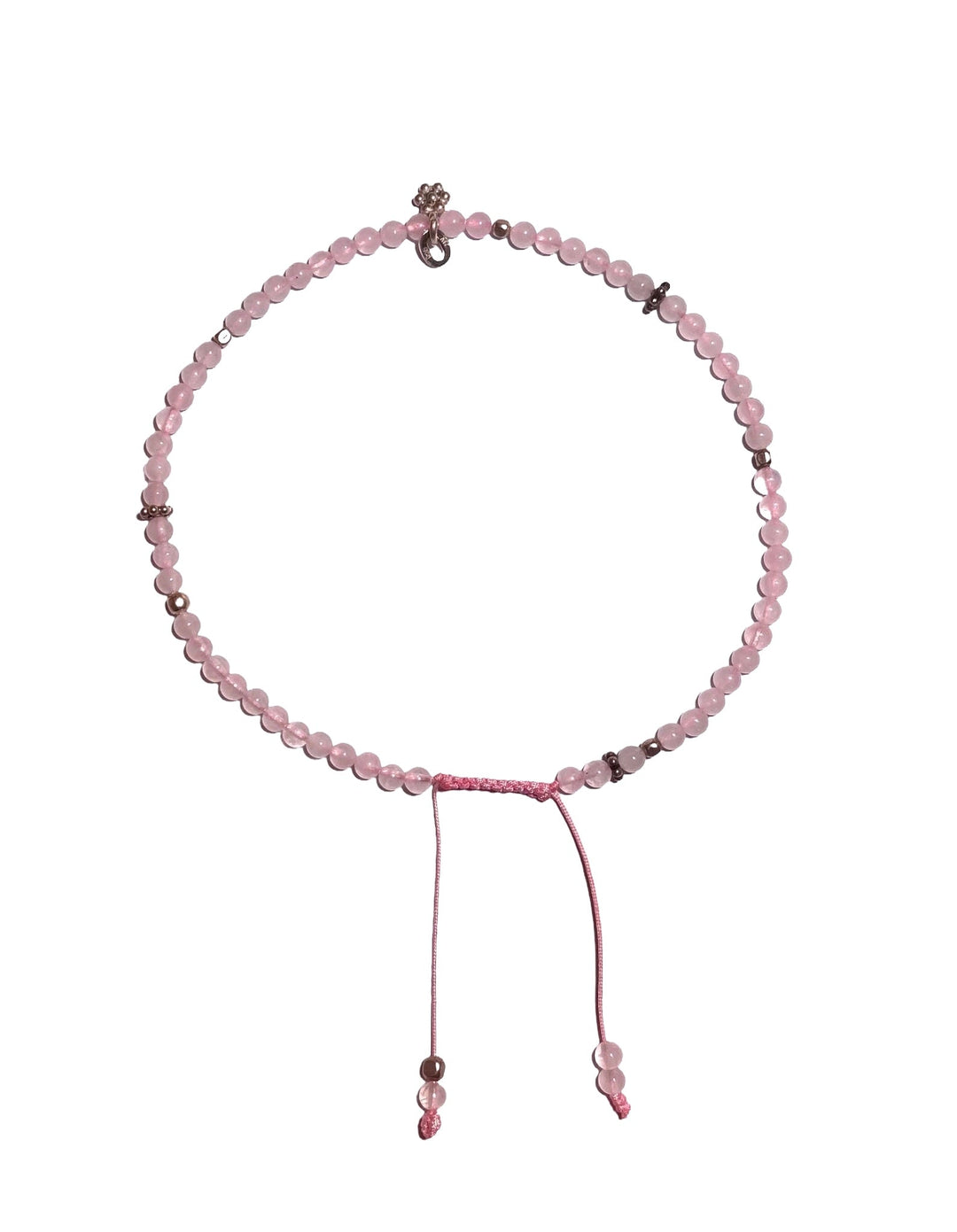 Rosenquarz-Fusskette mit Silberelementen - Atelier Tibet