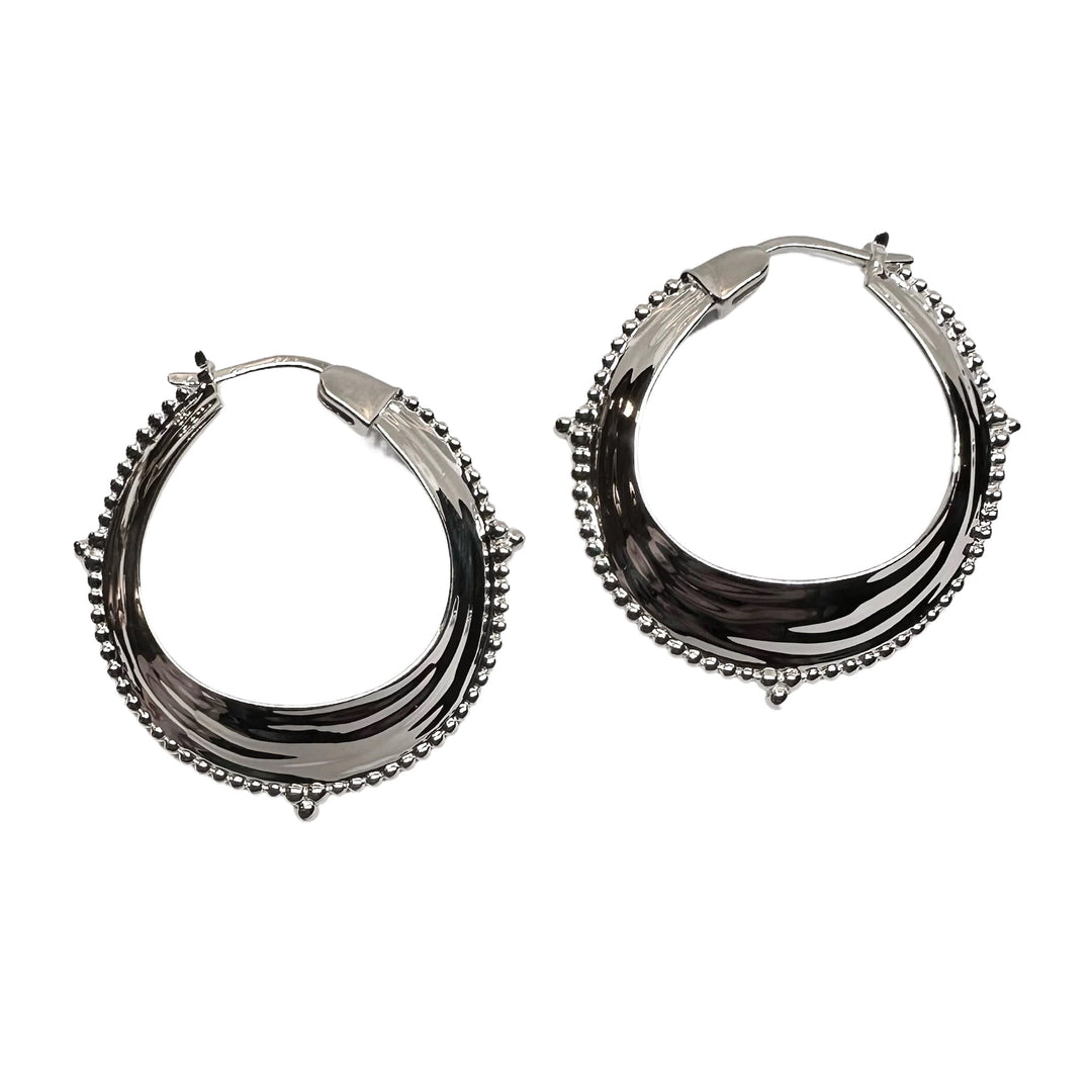 Silber-Kreolen mit Kugelmuster Ø 33 mm - Atelier Tibet