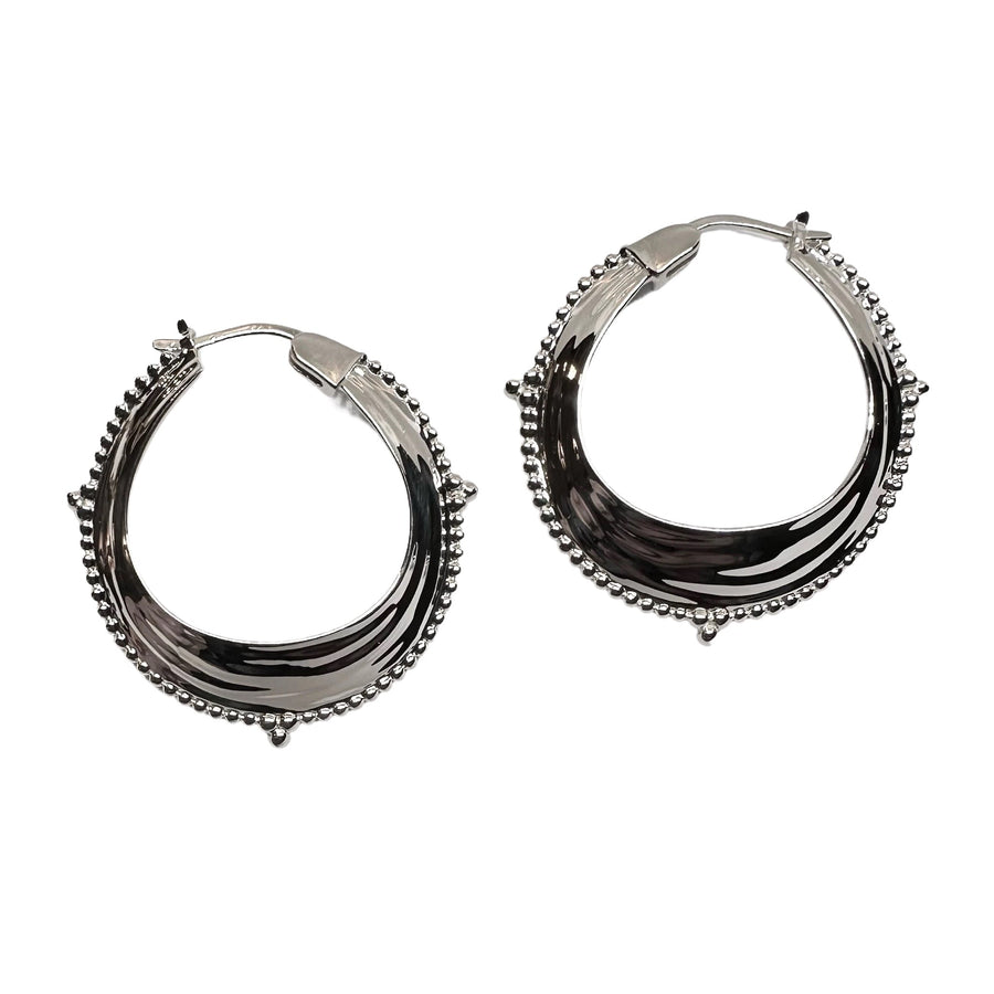Silber-Kreolen mit Kugelmuster Ø 33 mm - Atelier Tibet