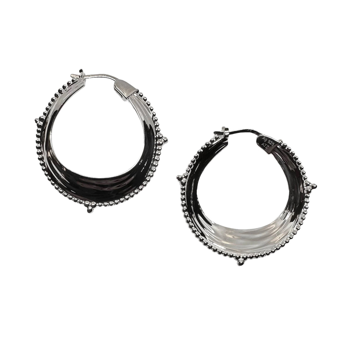Silber-Kreolen mit Kugelmuster Ø 33 mm - Atelier Tibet
