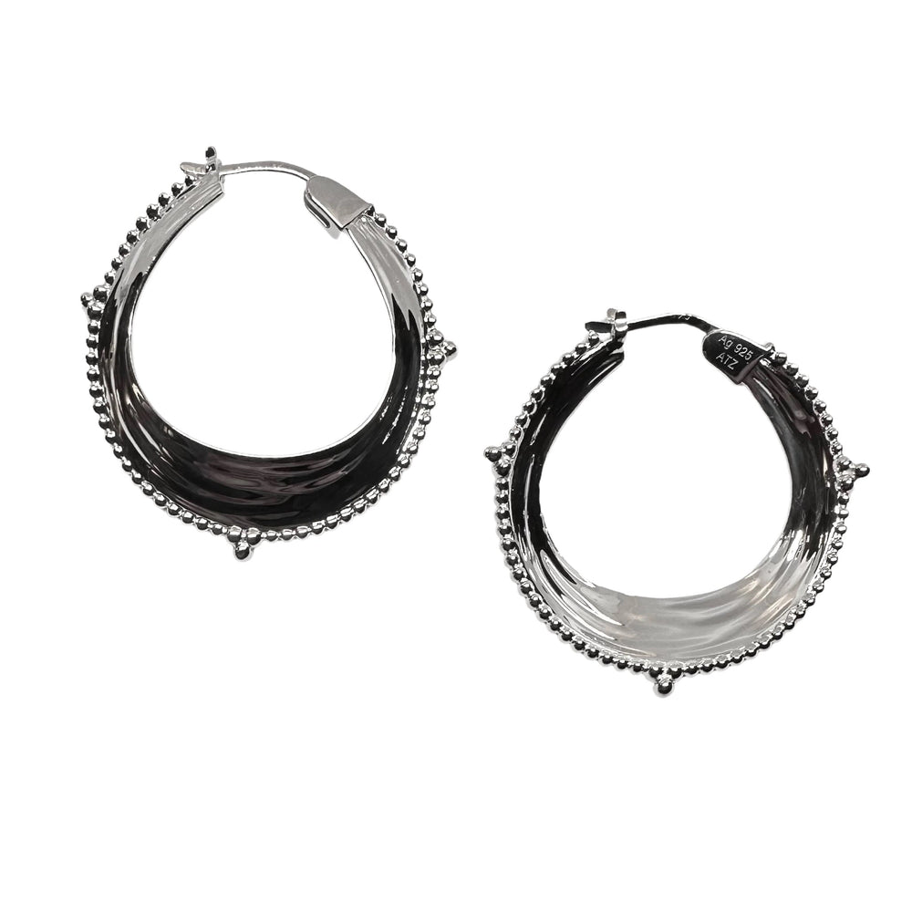 Silber-Kreolen mit Kugelmuster Ø 33 mm - Atelier Tibet