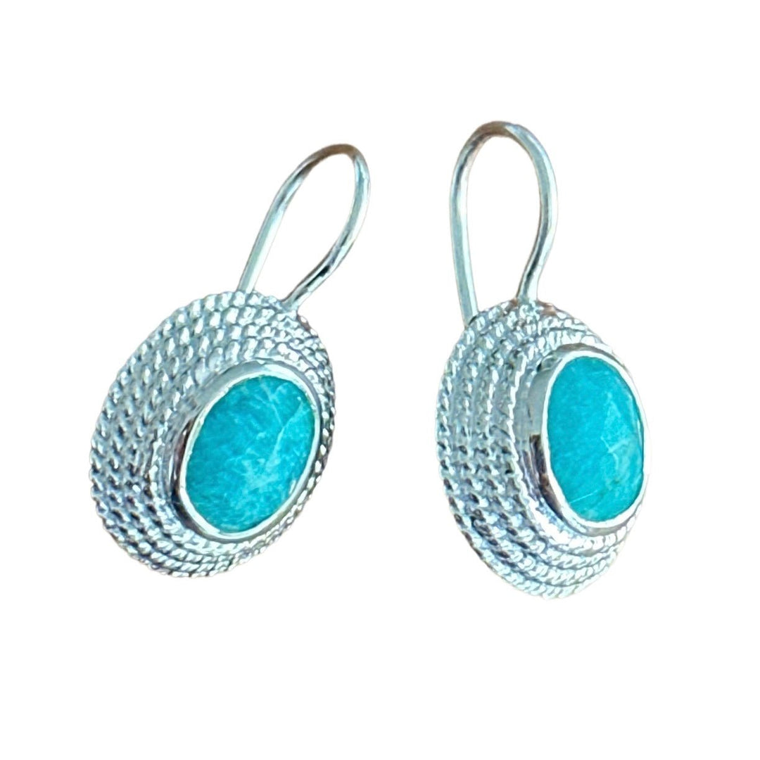 Silber-Ohranhänger mit Amazonit - Atelier Tibet