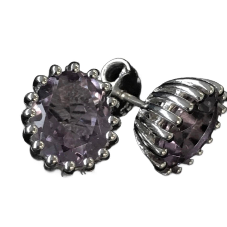 Silver stud earrings with amethyst
