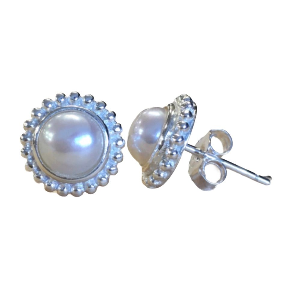 Silber-Ohrstecker mit Perle - Atelier Tibet