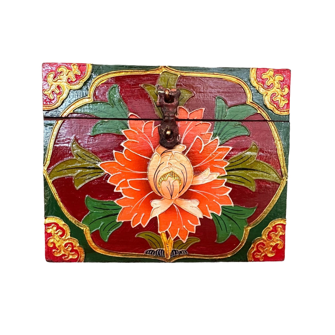 Tibetische Holzschatulle mit Blumenmotiven - Atelier Tibet