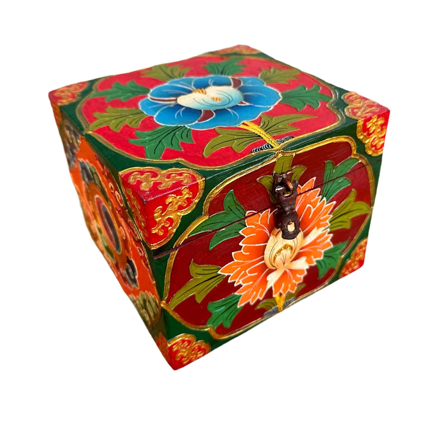 Tibetische Holzschatulle mit Blumenmotiven - Atelier Tibet