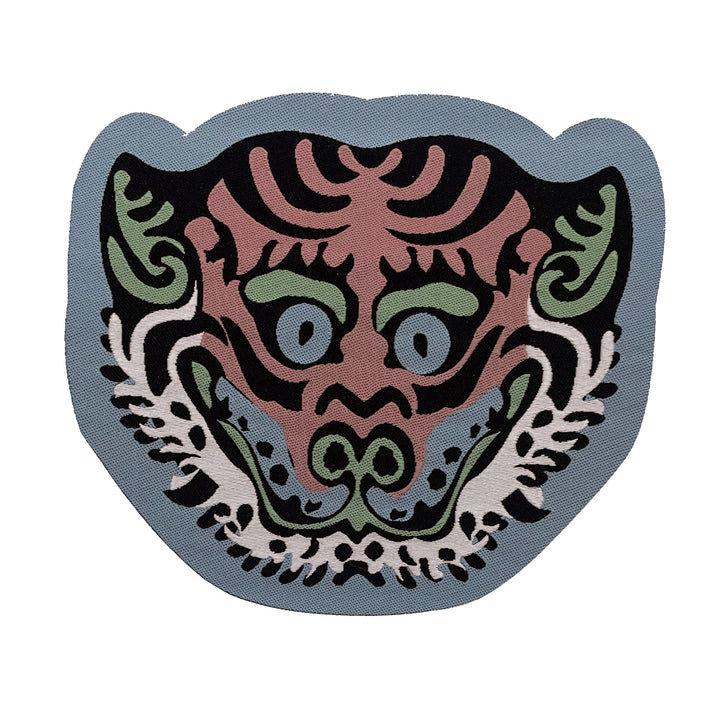 Tibetischer Aufbügel-Patch «Tiger Head», 2er-Set, verschiedene Farben und Grössen
