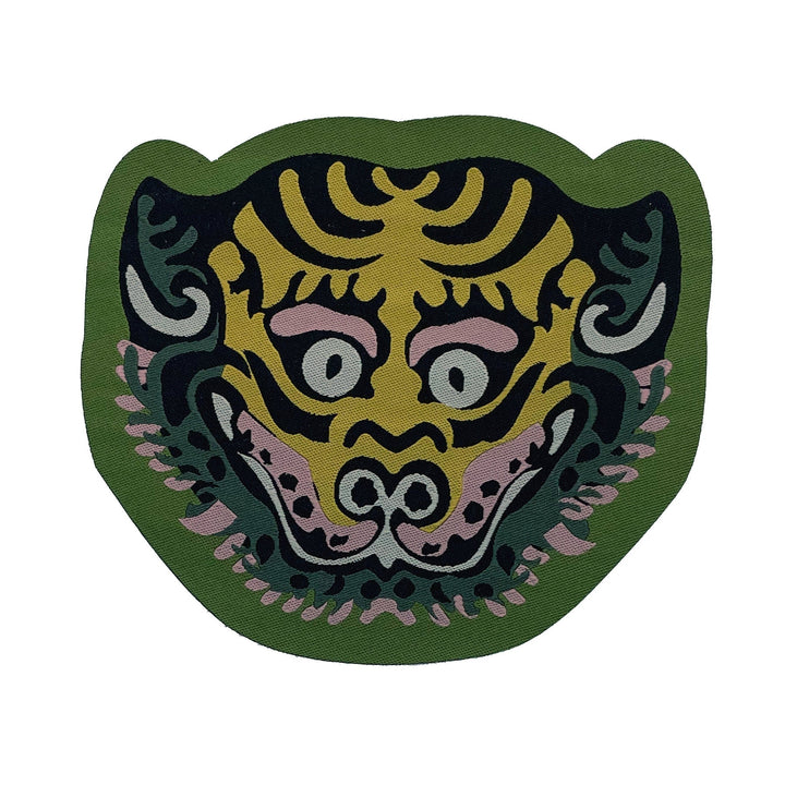 Tibetischer Aufbügel-Patch «Tiger Head», 2er-Set, verschiedene Farben und Grössen
