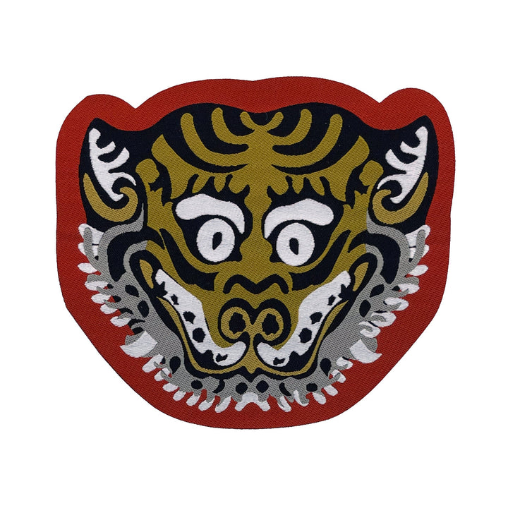 Tibetischer Aufbügel-Patch «Tiger Head», 2er-Set, verschiedene Farben und Grössen
