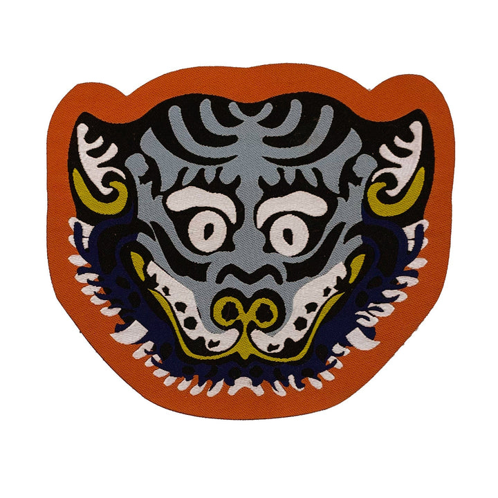 Tibetischer Aufbügel-Patch «Tiger Head», 2er-Set, verschiedene Farben und Grössen