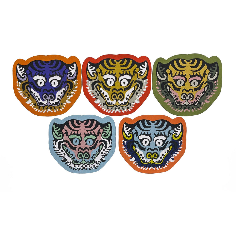 Tibetisches Aufbügel-Patch «Tiger Head», 5er-Set mit allen Farbvarianten - Atelier Tibet