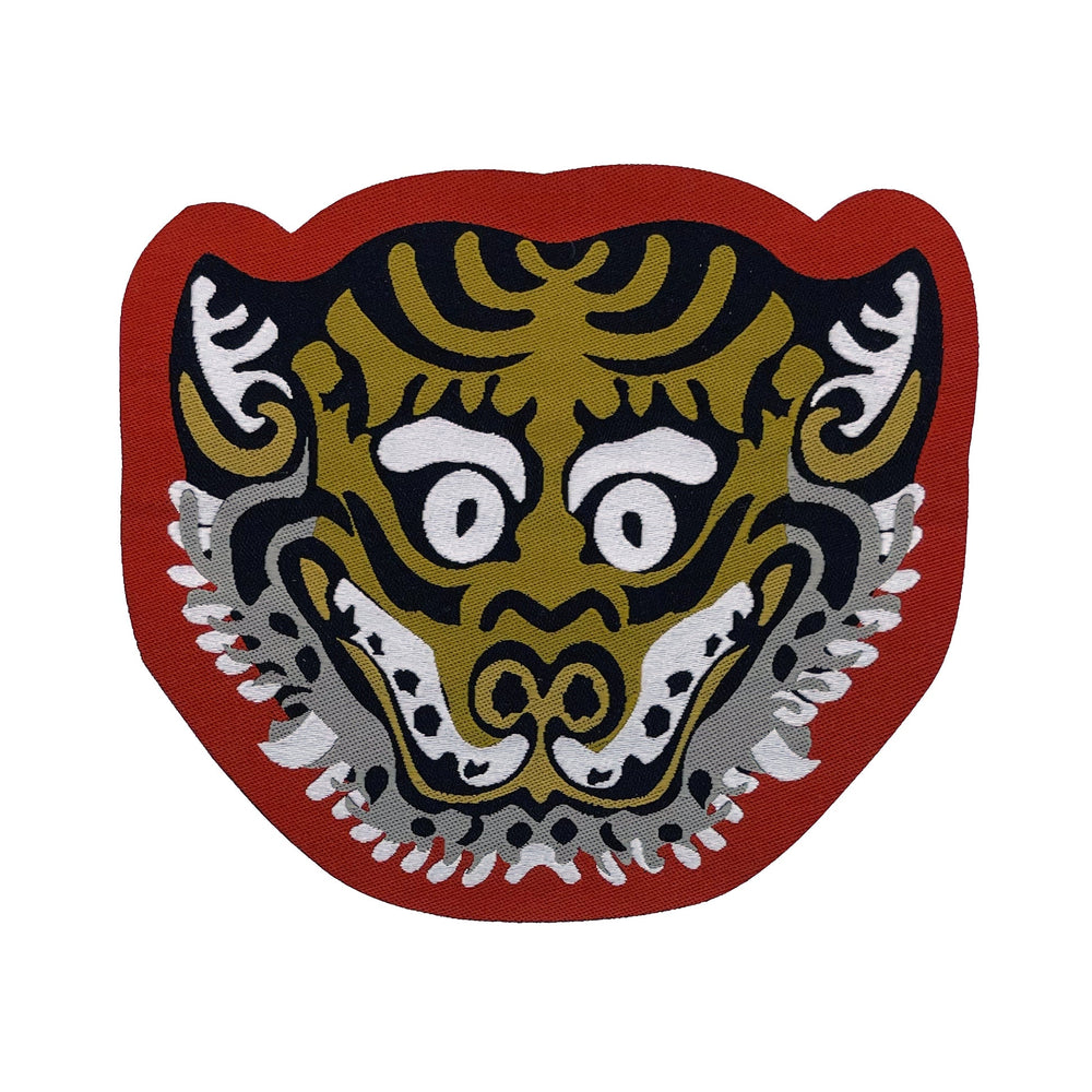 Tibetisches Aufbügel-Patch «Tiger Head», 5er-Set mit allen Farbvarianten - Atelier Tibet