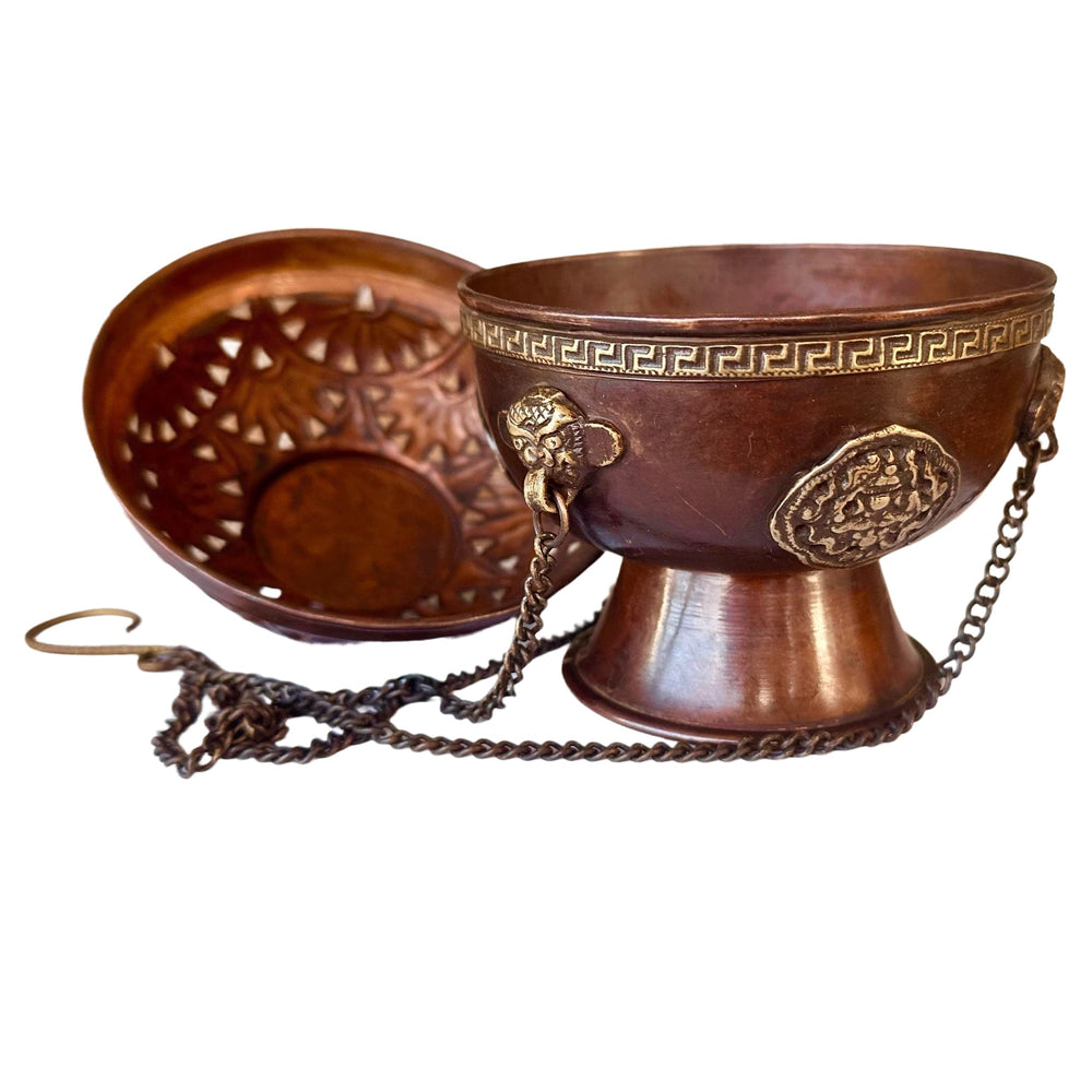 Tibetisches Kupfer-Räuchergefäss mit Kette und Deckel - Atelier Tibet