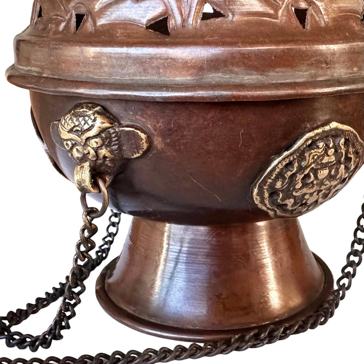 Tibetisches Kupfer-Räuchergefäss mit Kette und Deckel - Atelier Tibet