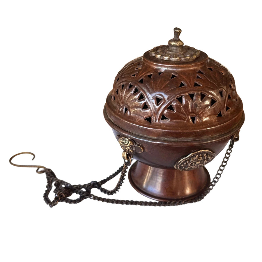 Tibetisches Kupfer-Räuchergefäss mit Kette und Deckel - Atelier Tibet
