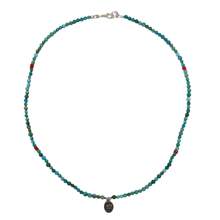 Türkis-Kette mit Koralle und Silber-Lotus-Anhänger - Atelier Tibet