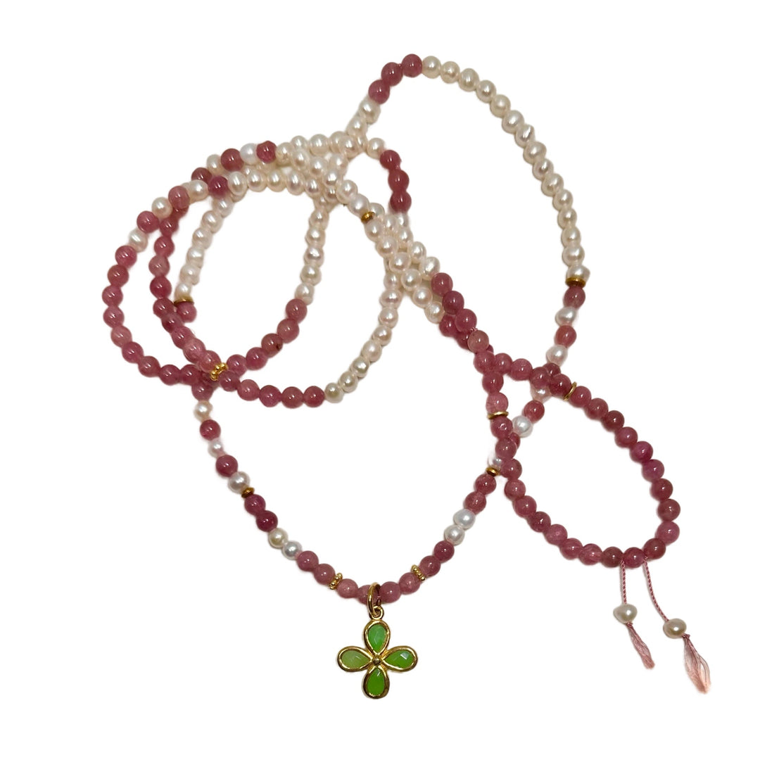 Turmalin-Halskette mit Chrysopras-Anhänger - Atelier Tibet